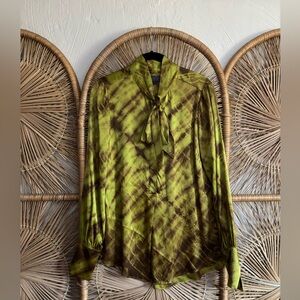 Hale Bob Green Tie-Dye Silk Shirt